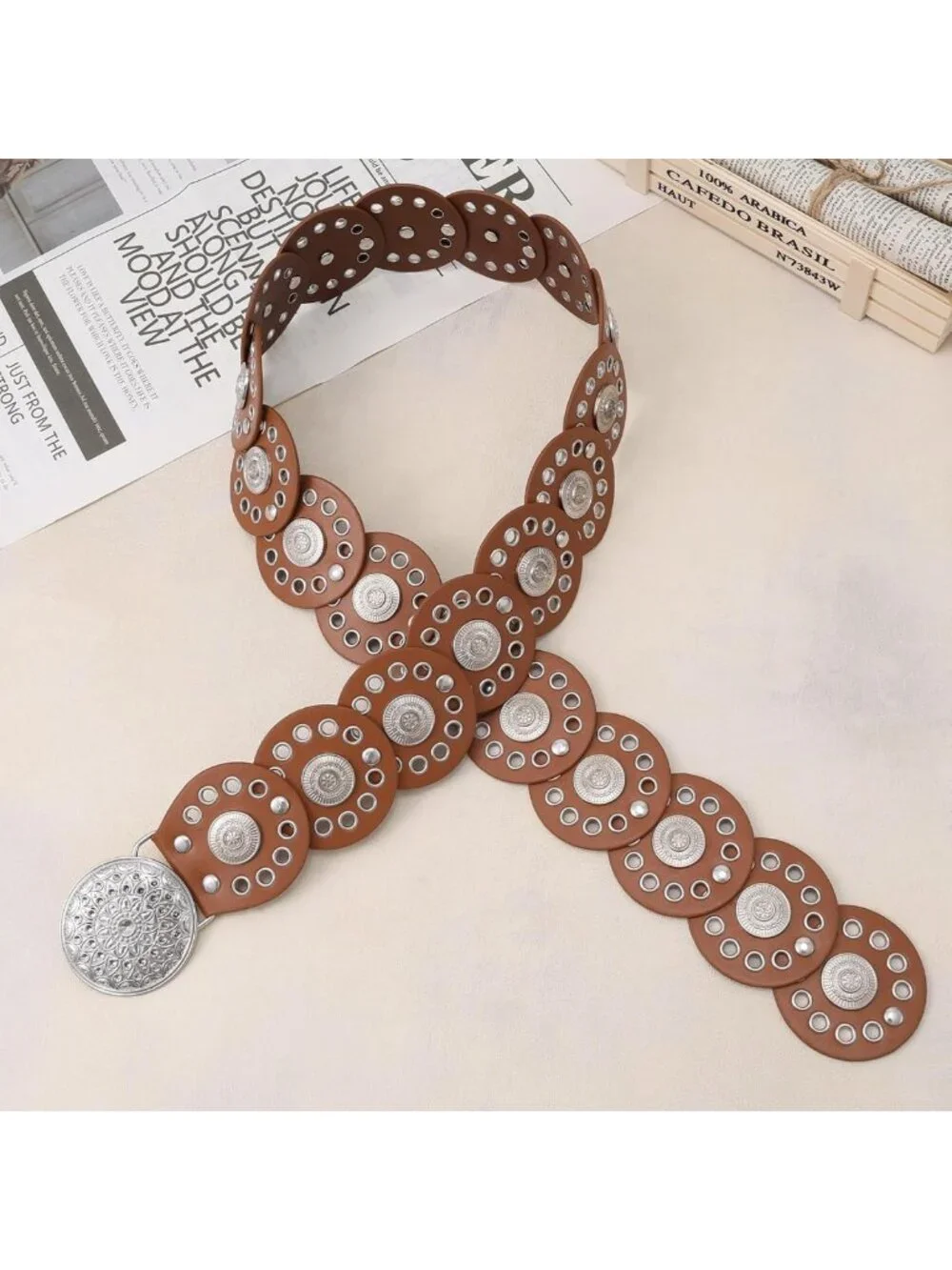 Vintage Western Concho Leather Belt for Women | Boho Waist Belt for Dress